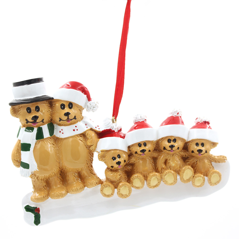 Brown Bear Family Of 6 Personalized Christmas Tree Ornament