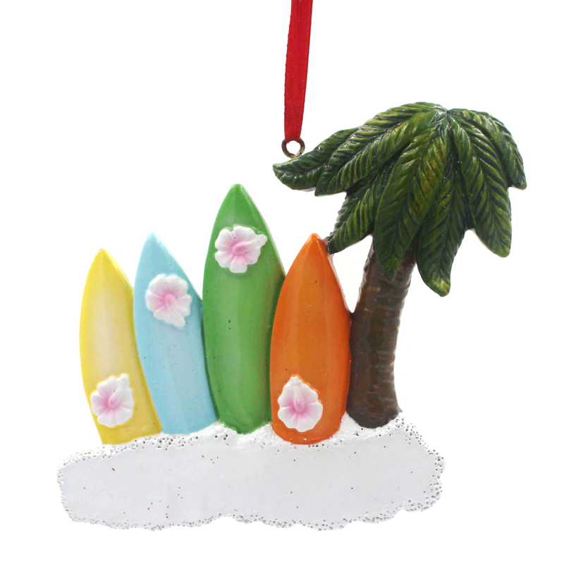 Aquaplane With Palm Tree Family Of 6 Personalized Christmas Tree Ornament 