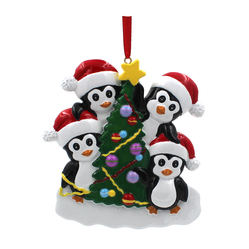 Penguin With Tree Family Of 4 Personalized Christmas Tree Ornament
