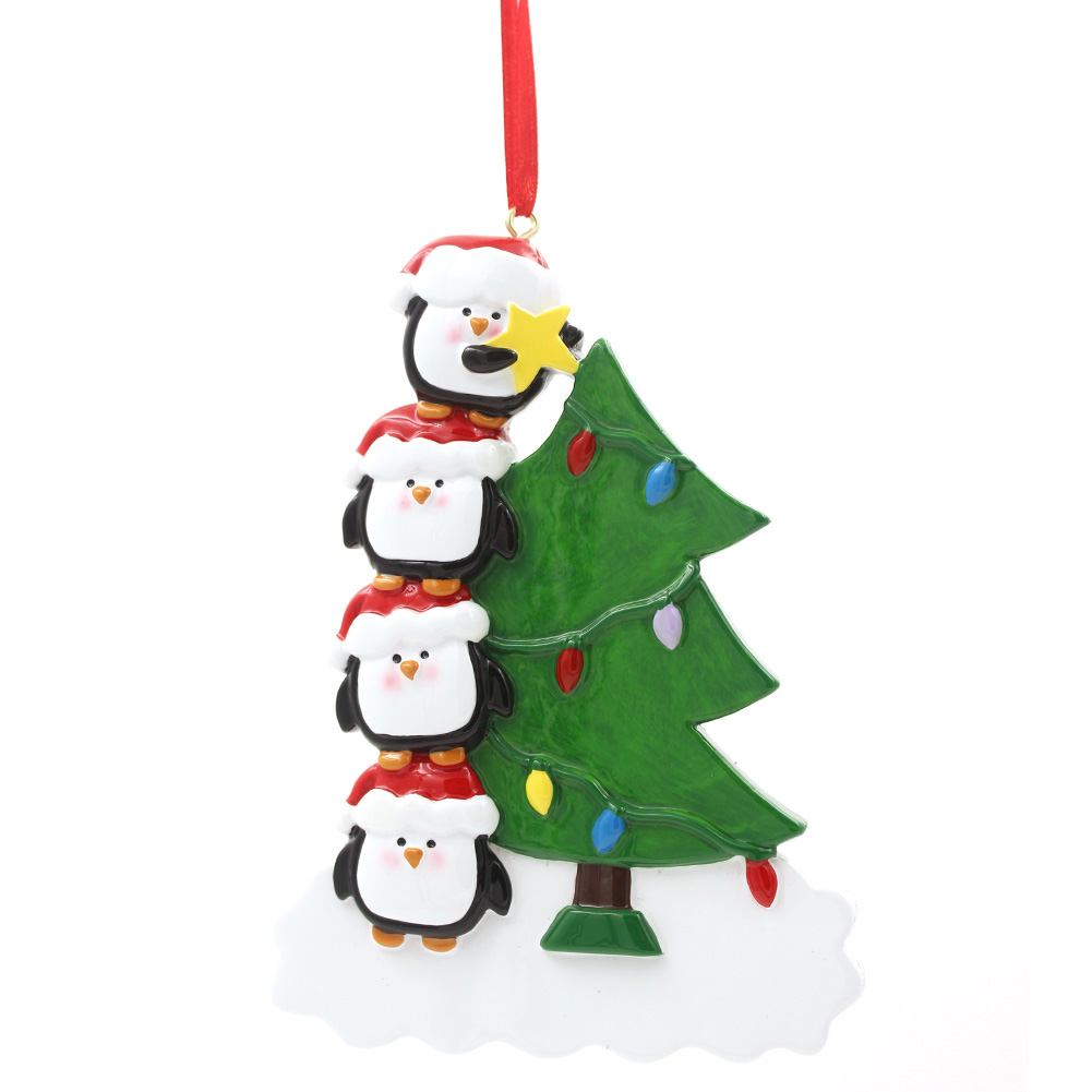 Penguin Buddies With Tree Family Of 4 Personalized Christmas Tree Ornament